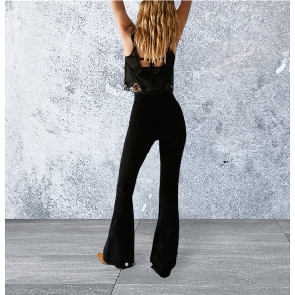 NEW $98 Sz 30 We The Free People Jayde Cord Flare Jeans High Rise Stretch Black - Picture 6 of 17